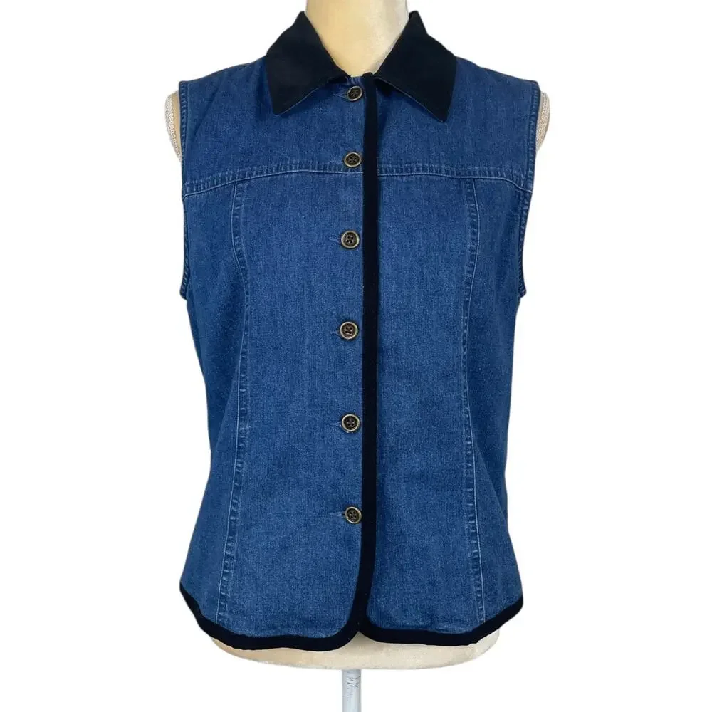 Talbots Button Front Denim Vest Blue Small Y2K Classic Professional Vintage Y2K